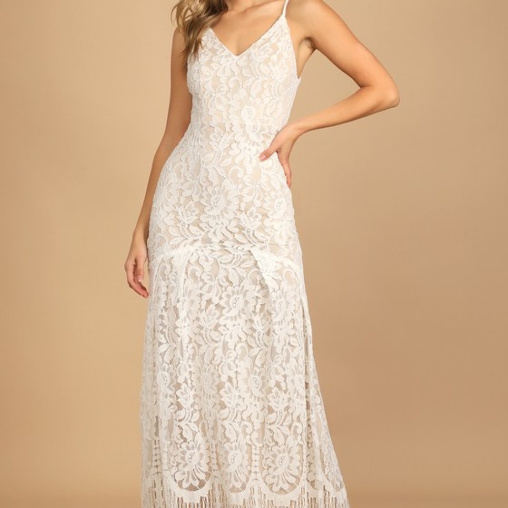 Lulus Flynn White Lace Maxi Dress - Size M